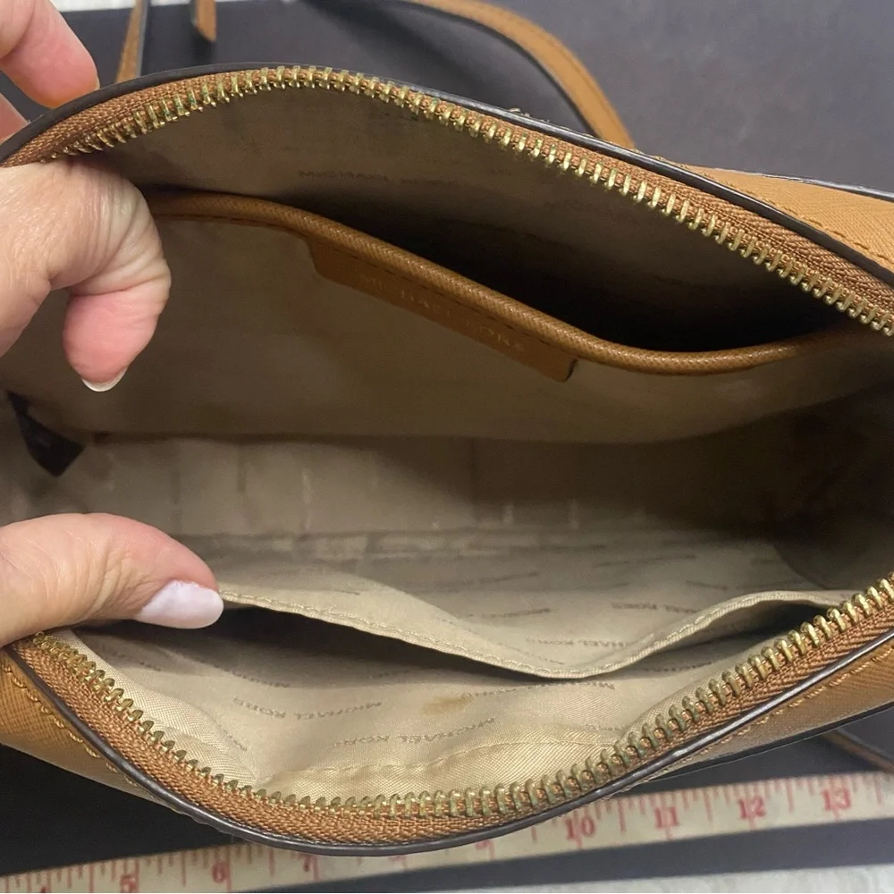 Michael Kors Mustard and Brown colored Crossbody Bag